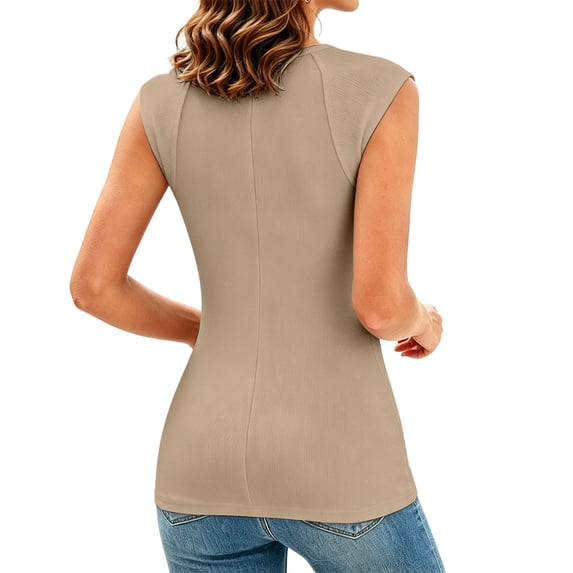 Bibifish Womens Tees Crew Neck Sleeveless Raglan Sleeve Seam Fitted Solid T-Shirts Layering Casual Street Style Everyday Tops