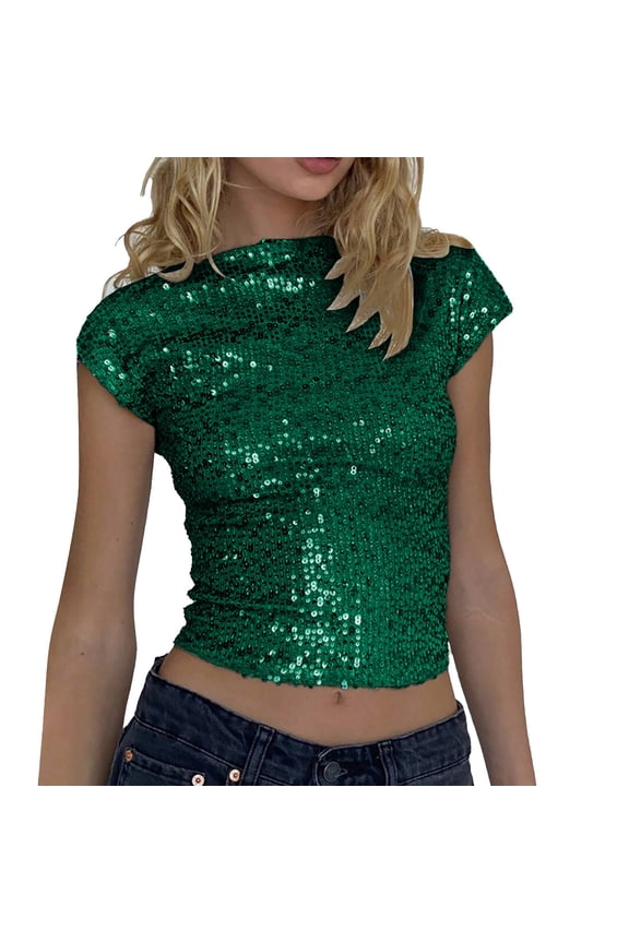 Womens Tees Short Sleeve Sexy Backless Tshirts Festival Party Shiny Slim Tee Tops
