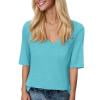 Bibifish Womens Tees Solid Color Loose Casual Print Half Sleeve V Neck Tshirts Soft Stylish Breathable Daily Street Fashion Spring Summer Wear