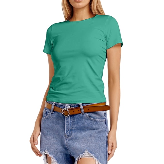 Bibifish Womens Tees Summer Solid Stretchy Basic Soft T Shirts Slim Fit Crewneck Short-Sleeve Summer Daily Wear Commute Tshirts Tee Tops