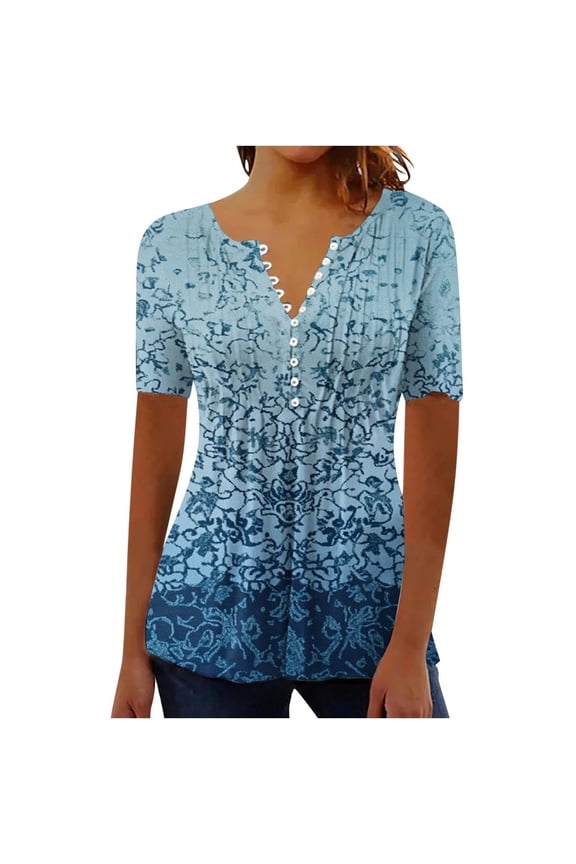 Womens Tees Timeless Bohemian Floral Print Soft Snug Button Front Short Sleeve Cardigan Tees Summer Daily Vacation Elegant Tops