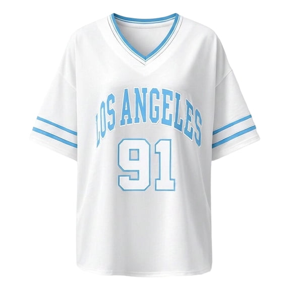 Bibifish Womens Tees V Neck Short Sleeve Contrast Los Angeles Number Graphic T-Shirts Trendy Street Game Day Casual Sports Tops