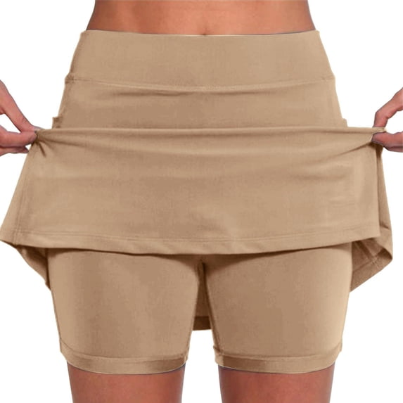 Bibifish Womens Tennis Skorts Slim Mid Waist Pocket 2 Layer Sporty Mini Tennis Skorts Elastic Outdoor Casual Daily Skirts
