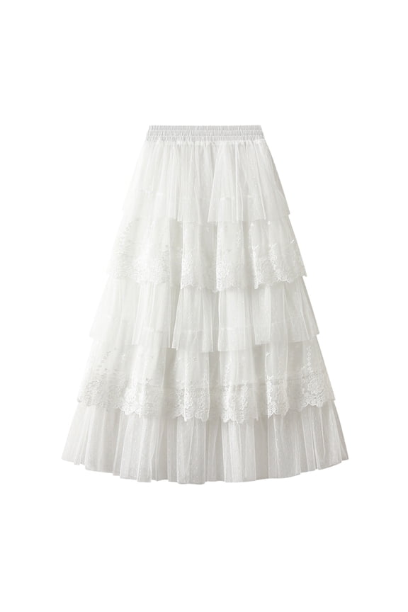 Womens Tiered Skirts A Line Drape Hip Covering Lace Polka Dot Skirts Midi Tiered Skirts Elastic Waist Festival Party Dance Performance Wear