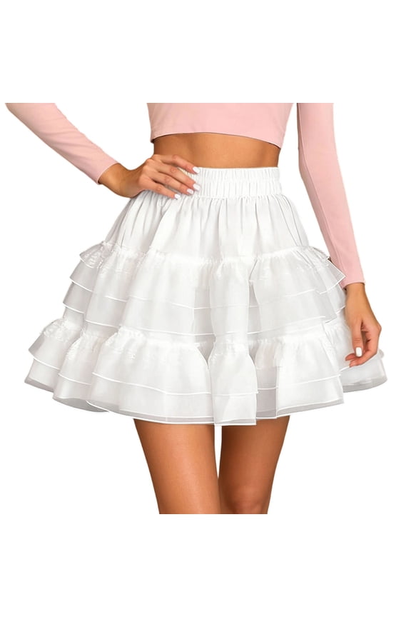 Womens Tiered Skirts Lace Cake Style Mini Short Ballet Sweet Style High Waisted White Tulle Fluffy Skirts Preppy Style Daily Casual Street Skirts