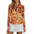 thumbnail image 1 of Bibifish Womens Tops Collared Half Zip Maple Leaf Print Long Sleeve Tees Athletic Active Lightweight Shirts, 1 of 6