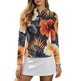 thumbnail image 1 of Bibifish Womens Tops Stand Collar Half Zip Hibiscus Tropical Print Long Sleeve Tees Athletic Active Stretch Shirts, 1 of 5