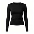 thumbnail image 1 of Bibifish Womens Tshirt Crew Neck Long Sleeve Side Ruched Fitted Tees Casual Layering Daily Office Spring Fall Everyday T-Shirts, 1 of 3