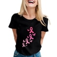 thumbnail image 1 of Bibifish Womens Tshirt Crew Neck Short Sleeve Pink Ribbon Butterfly Print Tees Cancer Awareness Casual Everyday T-Shirts, 1 of 4