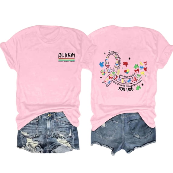 Bibifish Womens Tshirts Autism Awareness Graphic Soft Lightweight Regular Fit Crewneck Short-Sleeve Tshirts Summer Daily Streetwear Trendy Top
