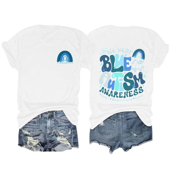 Bibifish Womens Tshirts Autism Awareness Themed Print Soft Lightweight Regular Fit Crewneck Short-Sleeve Tshirts Summer Daily Casual Trendy Outfits