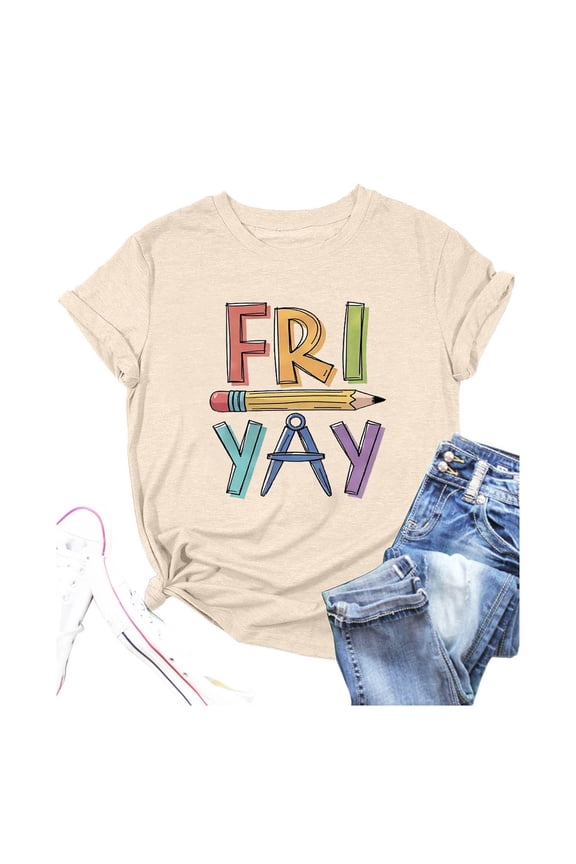 Womens Tshirts Basic Letetr Printed Soft Supple Crew Neck Short Sleeve Regular Fit Summer Daily Shopping Chic Top