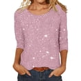 thumbnail image 1 of Bibifish Womens Tshirts Casual Sequins 3/4 Sleeve Crewneck Tees Loose Fit Sparkly Stretchy Breathable Comfy Trendy Pullover Tops, 1 of 4