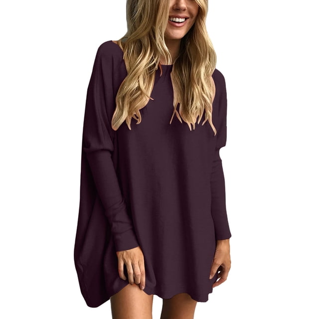 Bibifish Womens Tshirts Casual Solid Color O-Neck Long Sleeve Tees Loose Fit Basic Classic Stretchy Breathable Longline Pullover Tops