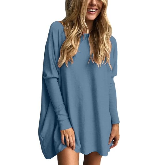 Bibifish Womens Tshirts Casual Solid Color O-Neck Long Sleeve Tees Loose Fit Basic Classic Stretchy Breathable Longline Pullover Tops
