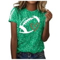 thumbnail image 1 of Bibifish Womens Tshirts Football Print Glitter Short Sleeve Tops Summer Football Season Crew Neck Slim Fit Pullover T-Shirts, 1 of 5