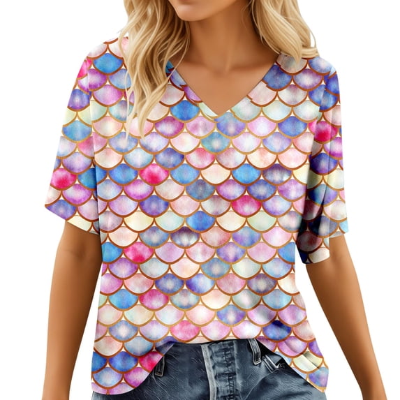 Bibifish Womens Tshirts Gradient Color Fish Scale Design Soft Delicate ...