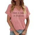 thumbnail image 1 of Bibifish Womens Tshirts Letter Print Soft Cozy Oversized Fit V Neck Short-Sleeve Summer Daily Casual Commute Trendy Tees, 1 of 4