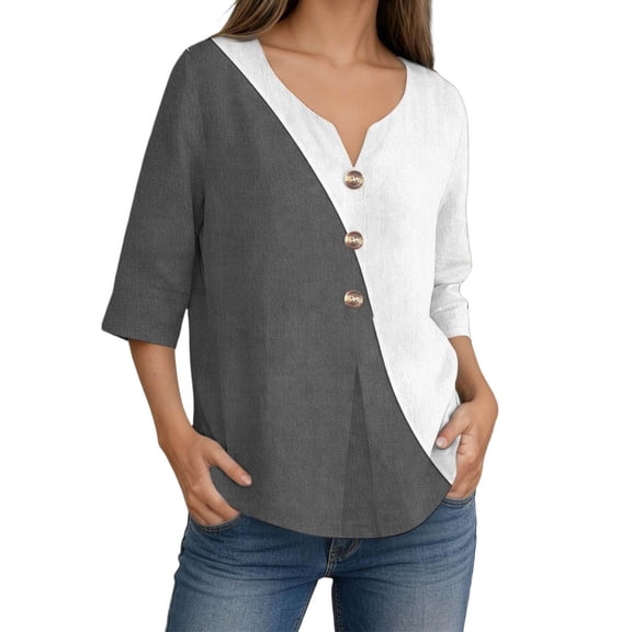Bibifish Womens Tshirts Oversized Cotton Linen Half Button Soft Relaxed Fit V Neck Breathable Spring Outdoor Trendy Fashion Tshirts