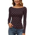 thumbnail image 1 of Bibifish Womens Tshirts Polka Dot Print Color Block Pattern Slim Fit Soft Stretch Slim Fit Long Sleeve Spring Daily Commute Trendy Outfits, 1 of 5