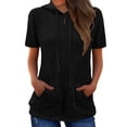 thumbnail image 1 of Bibifish Womens Tshirts Solid Ribbed Soft Breathable Hooded With Pocket Crew Neck Short Sleeve Summer Daily Vacation Stylish Pullover Top, 1 of 3