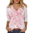 thumbnail image 1 of Bibifish Womens Tshirts Trendy Simple Floral Print Soft Relaxed Fit Tees V Neck 3/4 Sleeve Spring Summer Daily Workout Casual Stylish Wear, 1 of 4