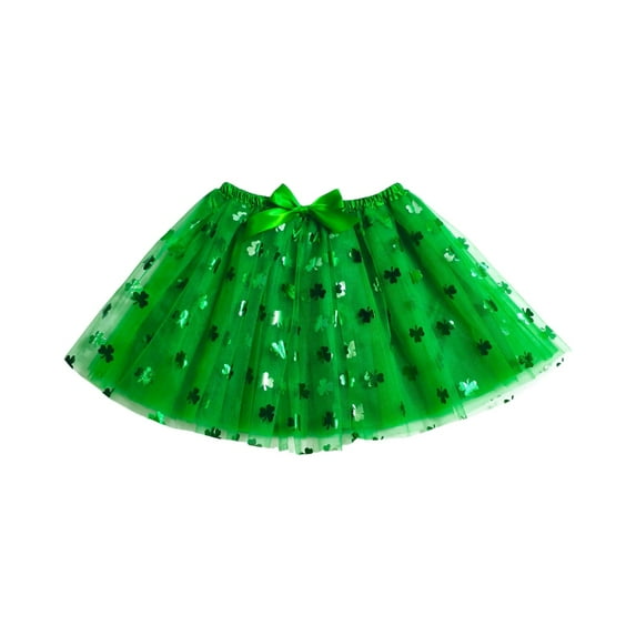 Bibifish Womens Tutu Skirts St Patricks Day Green Printed Mesh Tulle Skirt Elastic Waist Flowy Puffy Party Performance Mini Skirts