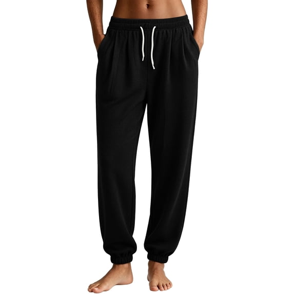 Bibifish Womens Waffle Knit Jogger Pants High Waisted Drawstring Elastic Waist Ribbed Ankle Cuffs Lounging Pants With Pockets