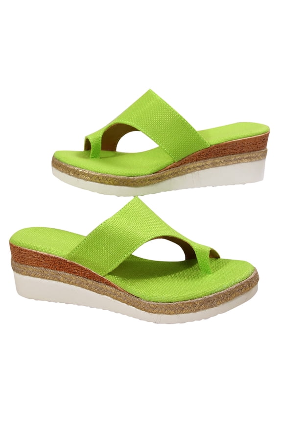 Womens Wedge Mule Sandals Simple Cutout Toe Loop Woven Rope Sole Slip On Slide Open Toe Summer Outdoor Casual Sandals