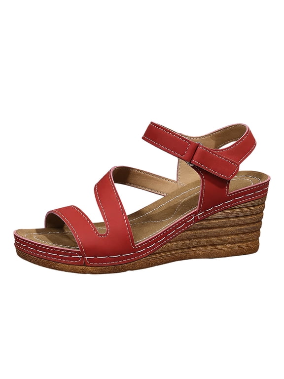 Womens Wedge Sandals Boho Open Toe Crisscross Buckle Strap Soft Foam Platform Wedge Sandals Summer Beach Vacation Sandals