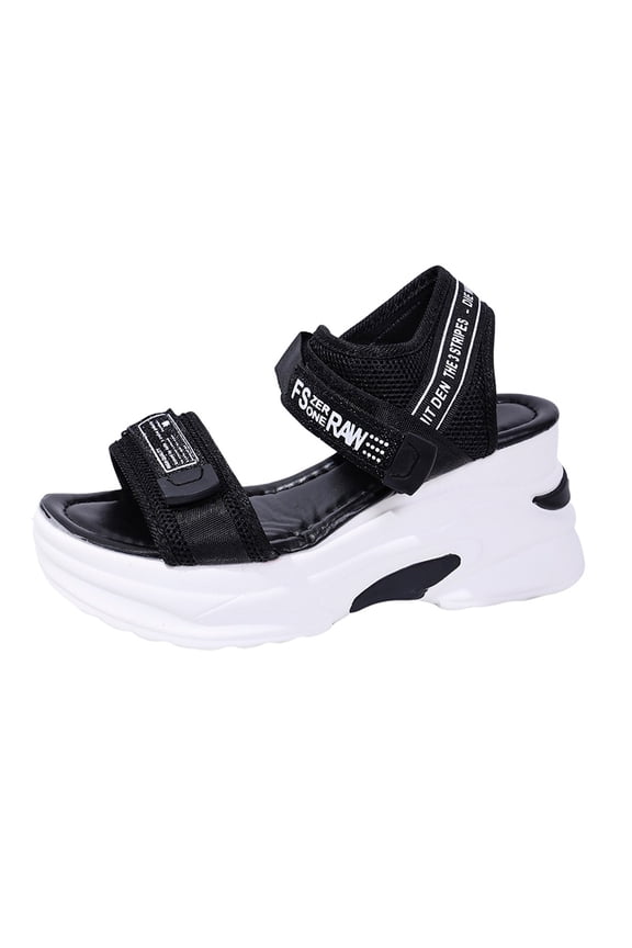 Womens Wedge Sandals Boho Open Toe Dual Hook Loop Soft Foam Platform Cutout Wedge Sandals Summer Beach Vacation Sandals