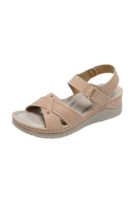 Womens Wedge Sandals Chic Open Toe Adjustable Ankle Buckle Ladies Sandals Warm Weather Stable Office Work Daily Walking Sandals