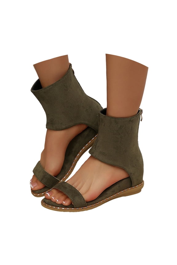 Womens Wedge Sandals Open Toe High Ankle Back Zip Suede Soft Cushion Platform Sandals Sturdy Retro Edgy Summer Daily Sandals