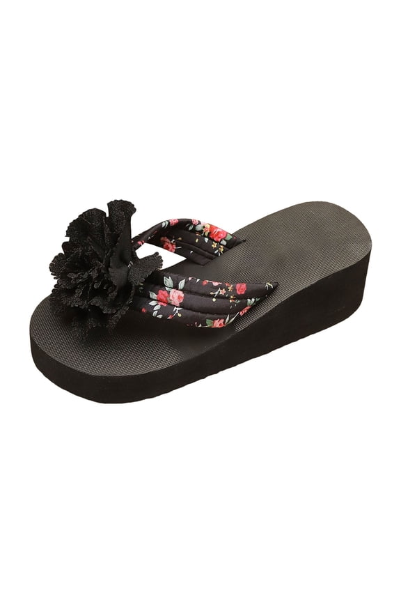 Womens Wedge Slide Trendy Flexible Sleek Thong Slip On Footbed Floral Lace Wedge Slide Summer Beach Vacation Sandals