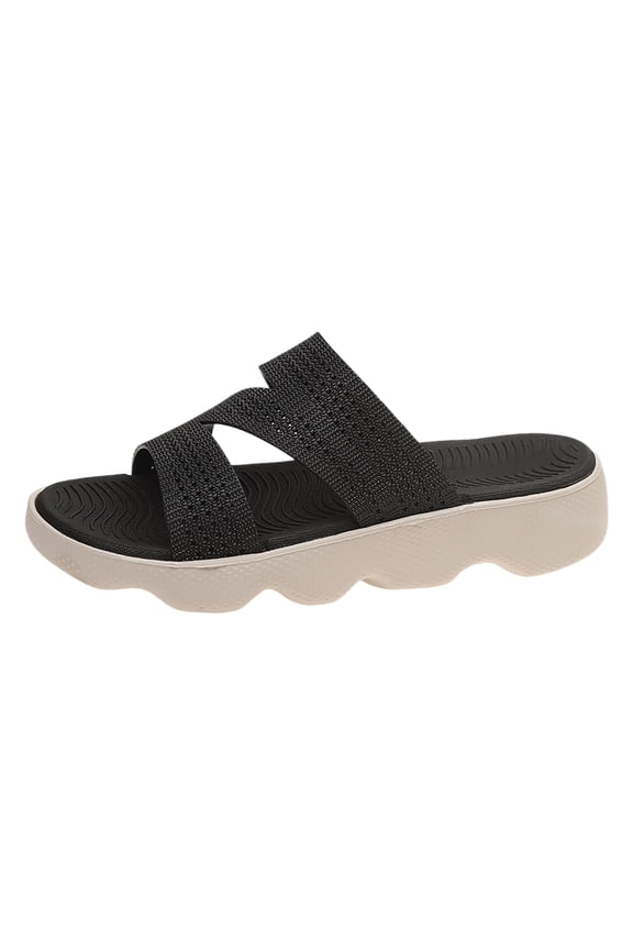 Womens Wedge Slide Vintage Light Relaxed Open Toe Slip On Soft Foam Platform Perforated Wedge Slide Summer Beach Sandals