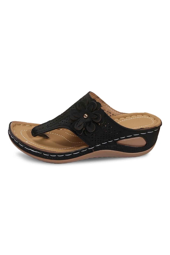 Womens Wedge Slide Vintage Light Sleek Thong Slip On Soft Foam Platform Floral Lace Wedge Slide Summer Beach Vacation Sandals