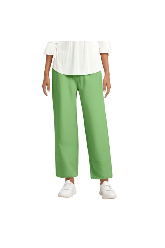 Womens Wide Leg Pants Elastic Waist Ankle Length Relaxed Fit Pants Solid Side Pockets Split Hem Athleisure-Chic Casual Gym Sessions Trendy Pants