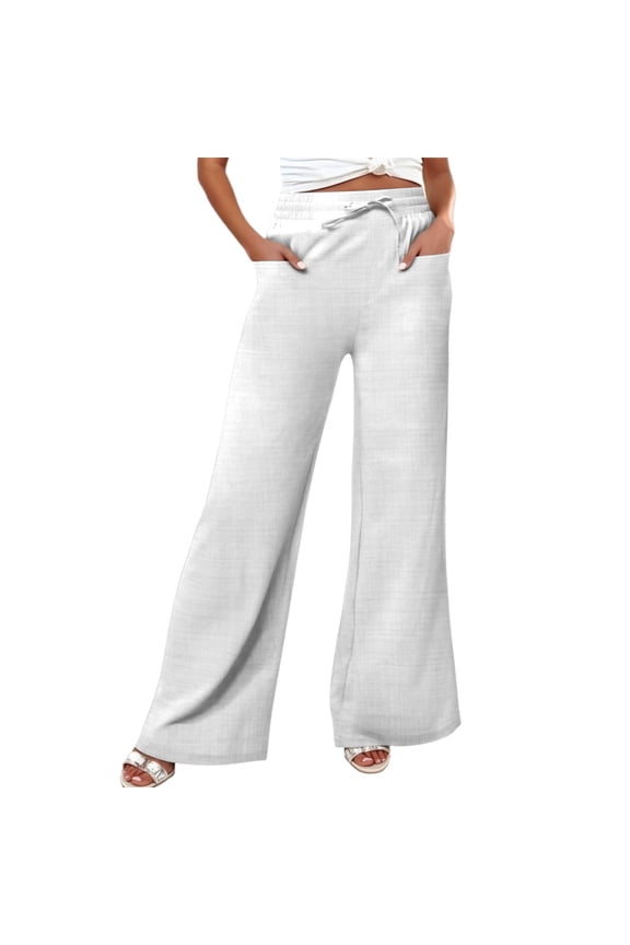 Womens Wide Leg Pants Elastic Waist Full Length Relaxed Fit Solid Color Side Pockets Draped Design Athleisure Chic Casual Elegant Pants