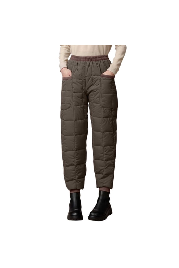 Womens Winter Down Pants Commuting Outer Wear Cuffed Cargo Pants Cold-Resistant Warm Lightweight Quilted Pants For Ladies