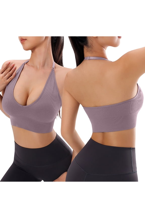 Womens Yoga Bra Light Support Halter Backless Ribbed adjustable strap Soft Breathable bra Yoga Daily Workout Stylish Yoga Bra