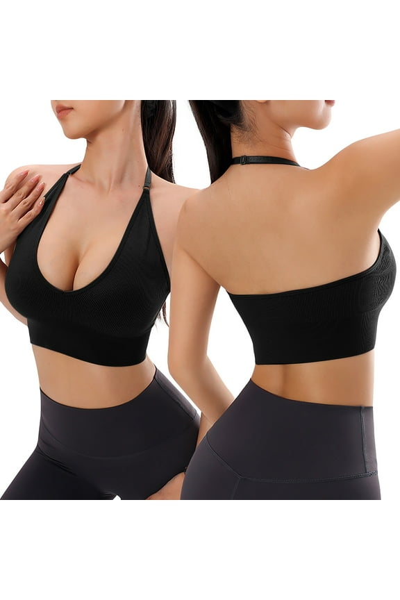 Womens Yoga Bra Light Support Halter Backless Ribbed adjustable strap Soft Breathable bra Yoga Daily Workout Stylish Yoga Bra