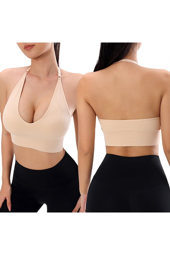 Womens Yoga Bra Light Support Halter Backless Ribbed adjustable strap Soft Breathable bra Yoga Daily Workout Stylish Yoga Bra