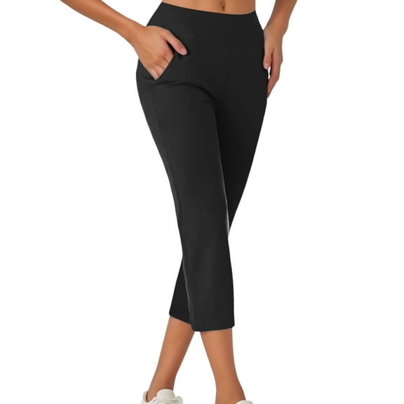 Bibifish Womens Yoga Leggings Work Dressy Solid Color Slim Capris Pull On Elastic High Waisted Comfy Activewear With Side Pockets