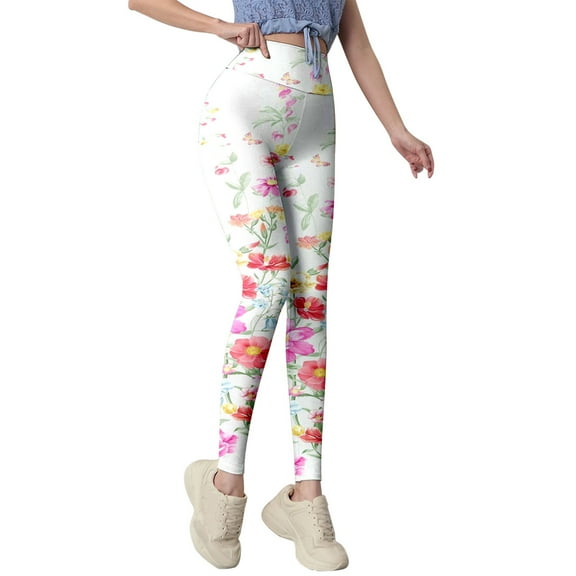 Bibifish Womens Yoga Pants Butterfly Print Yoga Pants High Waist Stretchy Fabric Casual Walk & Streetwear Elegant Leggings For Ladies