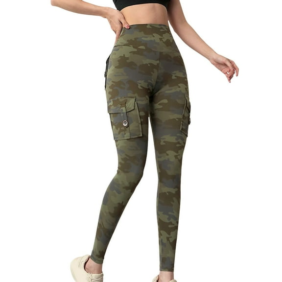 Bibifish Womens Yoga Pants Camo Print Yoga Pants Cargo Pocket High Waist Stretchy Fabric Outdoor Adventure & Errands Functional Leggings