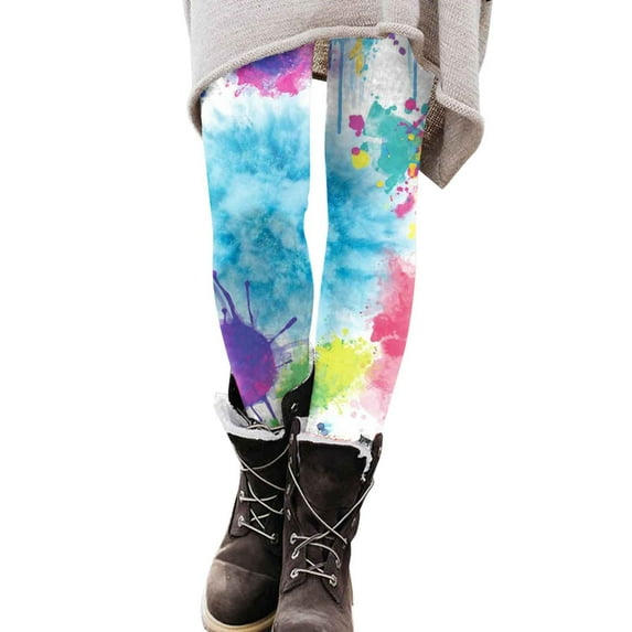Bibifish Womens Yoga Pants Colorful Paint Splatter Yoga Pants High Waist Soft Fabric Art Class & Errands Edgy Leggings For Ladies