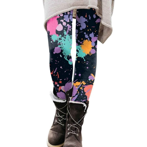 Bibifish Womens Yoga Pants Colorful Paint Splatter Yoga Pants High Waist Soft Fabric Art Class & Errands Edgy Leggings For Ladies