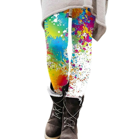 Bibifish Womens Yoga Pants Colorful Paint Splatter Yoga Pants High Waist Soft Fabric Art Class & Errands Edgy Leggings For Ladies
