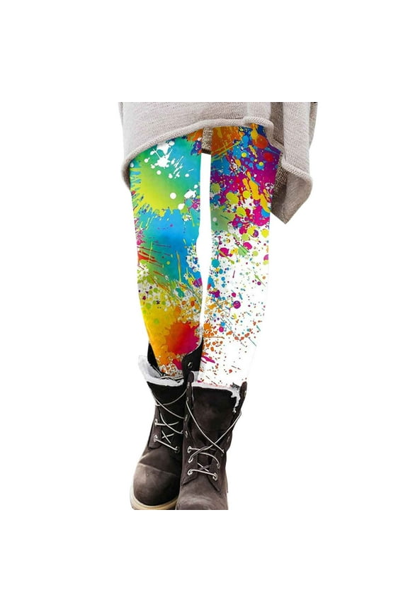 Womens Yoga Pants Colorful Paint Splatter Yoga Pants High Waist Soft Fabric Art Class & Errands Edgy Leggings For Ladies