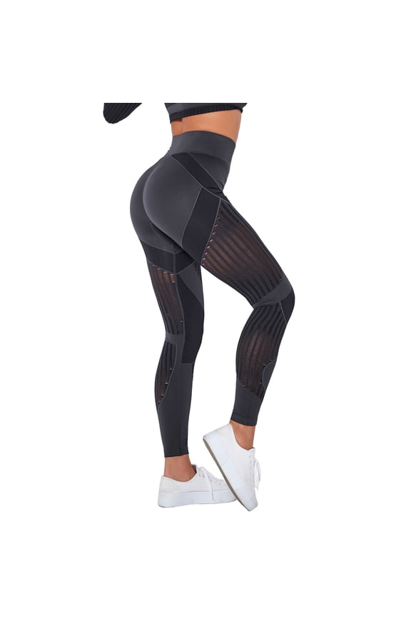 Womens Yoga Pants Full-Length Yoga Pants Two-Tone Ribbed Panel High-Waist Tummy Control Dance Studio Stylish Yoga Leggings